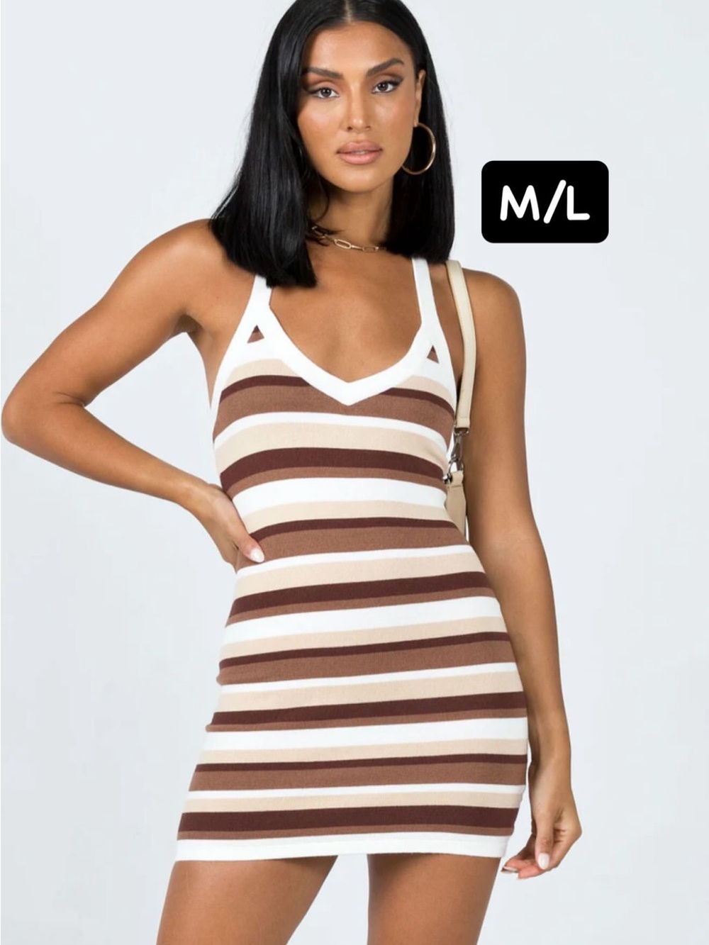 Princess Polly Brown and Cream Striped Knit Mini Dress